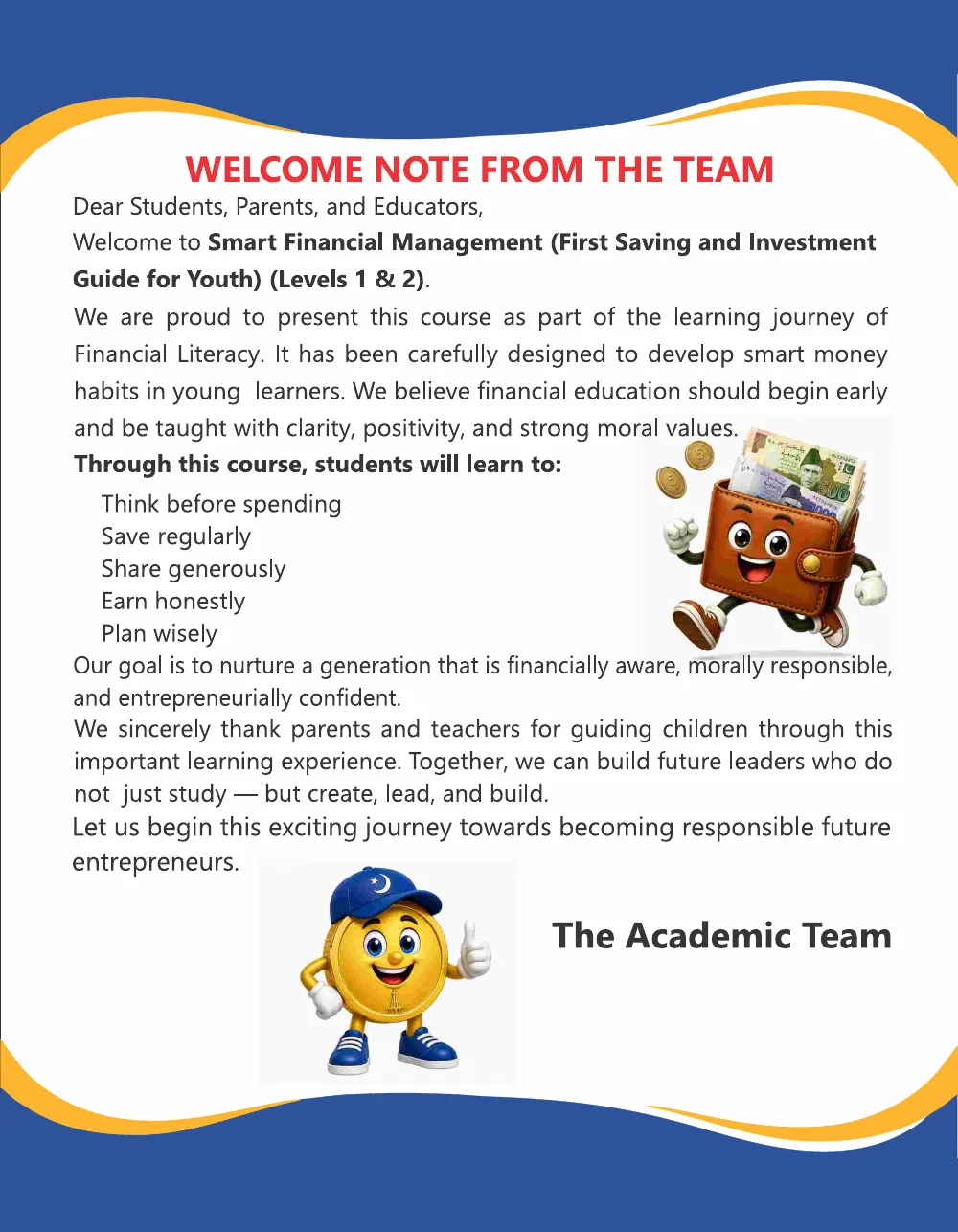 Smart Financial Management · Welcome note from the team